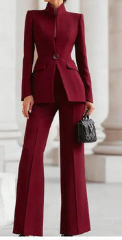 Eleganter Damen-Hosenanzug mit Wide-Leg-Hose – Blazer mit Stehkragen und weiter Hose