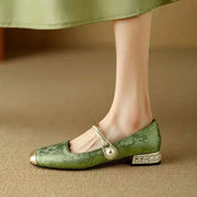Elegante Damen Ballerinas mit Zierriemen und Perlendetail