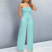 Damen Jumpsuit trägerlos mit weiten Beinen