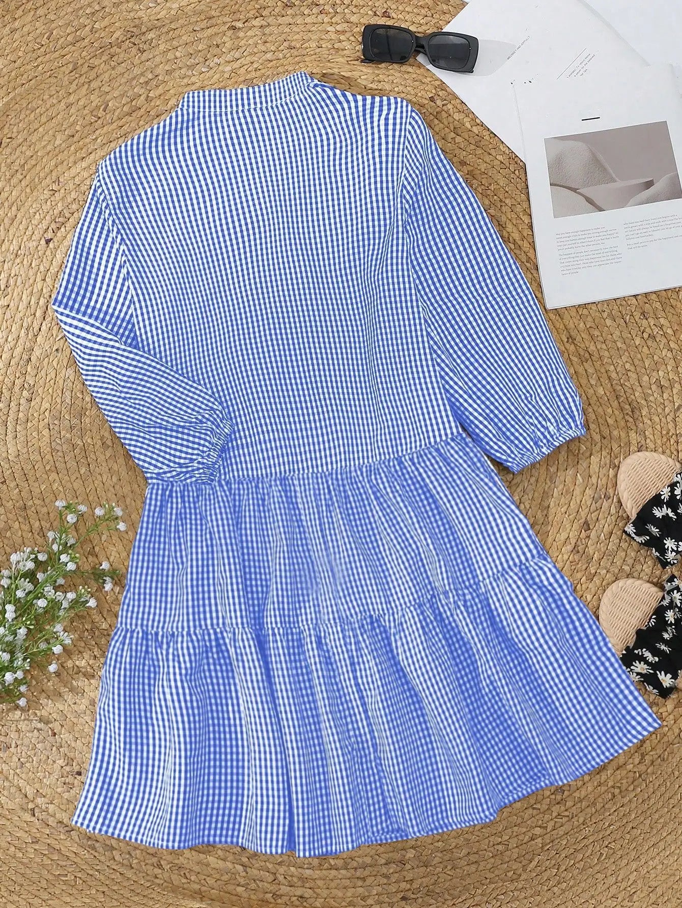 Damen Hemdkleid mit Karomuster – ausgestelltes Minikleid mit Rüschen und 3/4-Arm