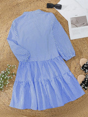 Damen Hemdkleid mit Karomuster – ausgestelltes Minikleid mit Rüschen und 3/4-Arm