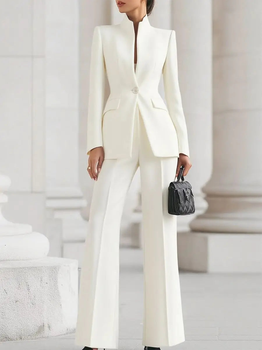 Eleganter Damen-Hosenanzug mit Wide-Leg-Hose – Blazer mit Stehkragen und weiter Hose
