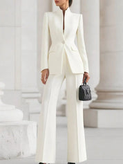 Eleganter Damen-Hosenanzug mit Wide-Leg-Hose – Blazer mit Stehkragen und weiter Hose