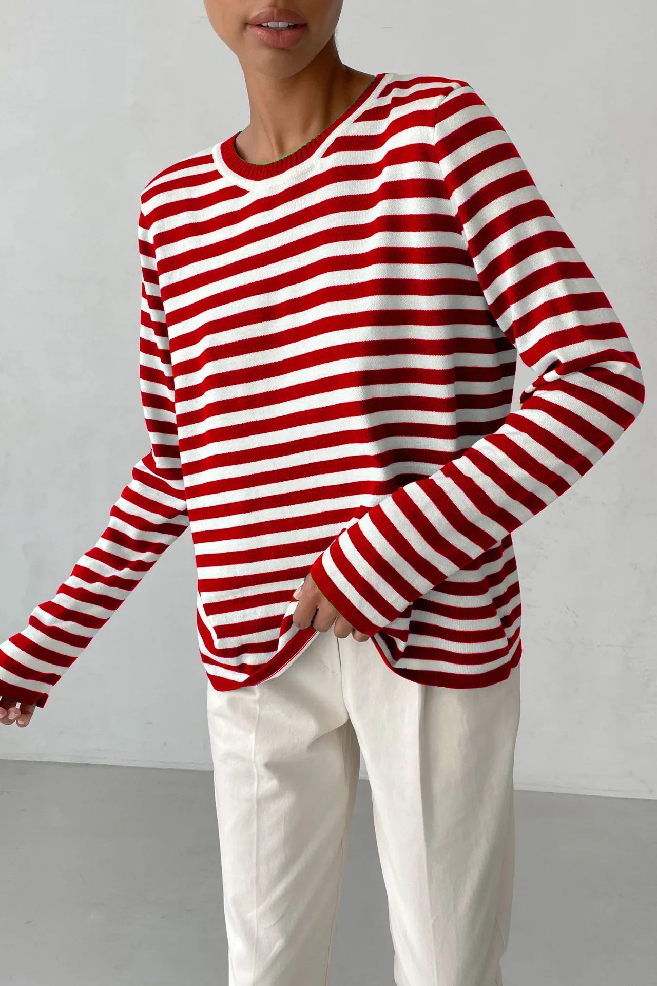 Damen Oversize Streifenbluse mit langen Ärmeln