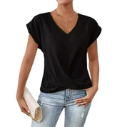 Damen Bluse mit V-Ausschnitt und Raffung – Elegantes Top mit Kurzarm