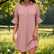 Damen Hemdblusenkleid A-Linie mit Kragen und Taschen