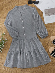 Damen Hemdkleid mit Karomuster – ausgestelltes Minikleid mit Rüschen und 3/4-Arm