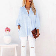 Damen Oversize Bluse mit Streifen – lockere Langarmbluse mit Hemdkragen