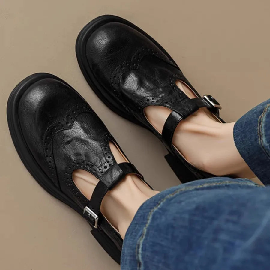 Damen Leder-Halbschuhe mit Riemen – komfortable Mary Jane Schuhe, klassisch und elegant