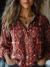 Damen Boho-Bluse mit Blumenmuster und langen Ärmeln