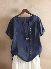 Damen Bluse mit Zierknöpfen und kurzen Ärmeln
