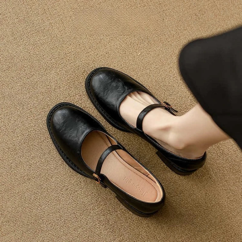 Damen Mary Jane Ballerinas mit Riemchen und niedrigem Absatz