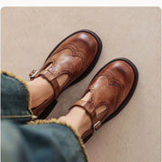 Damen Leder-Halbschuhe mit Riemen – komfortable Mary Jane Schuhe, klassisch und elegant