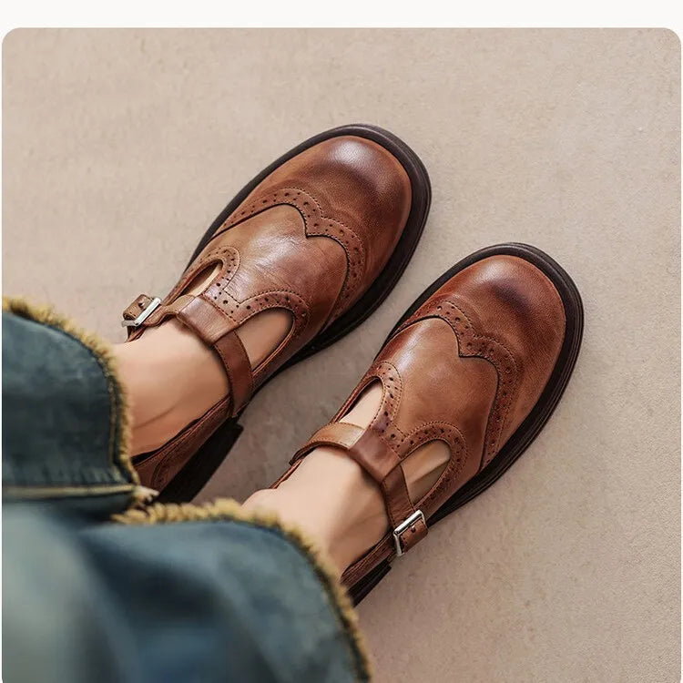 Damen Leder-Halbschuhe mit Riemen – komfortable Mary Jane Schuhe, klassisch und elegant