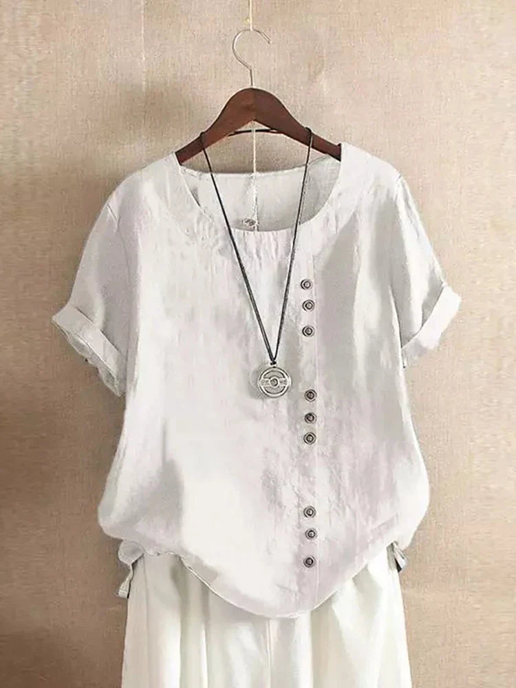 Damen Bluse mit Zierknöpfen und kurzen Ärmeln