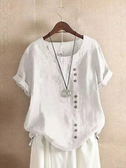 Damen Bluse mit Zierknöpfen und kurzen Ärmeln