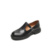 Damen Mary-Jane-Halbschuhe mit T-Bar-Riemen und Brogue-Verzierung