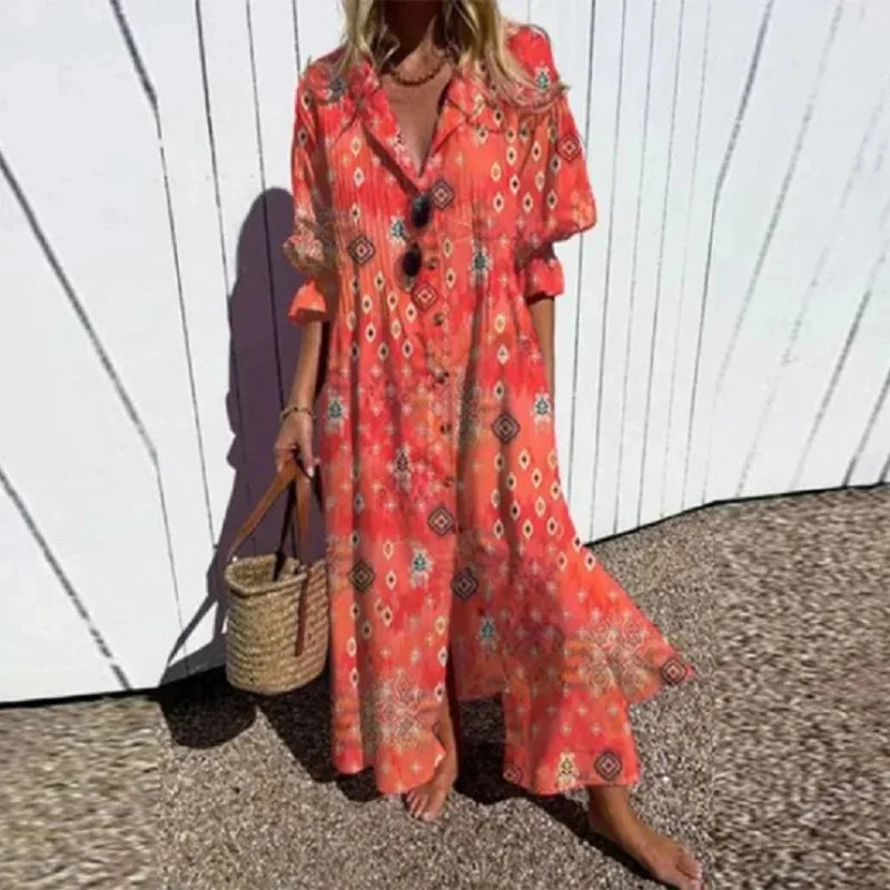 Damen Boho Maxikleid mit Print – leicht und luftig