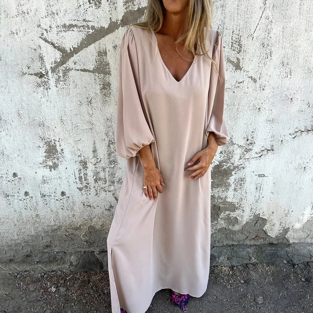 Damen Oversize Maxikleid mit Schlitz und Taschen