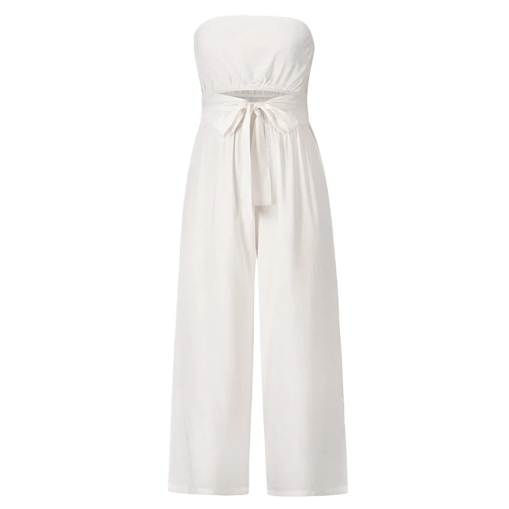 Damen Trägerloser Jumpsuit mit weiten Beinen