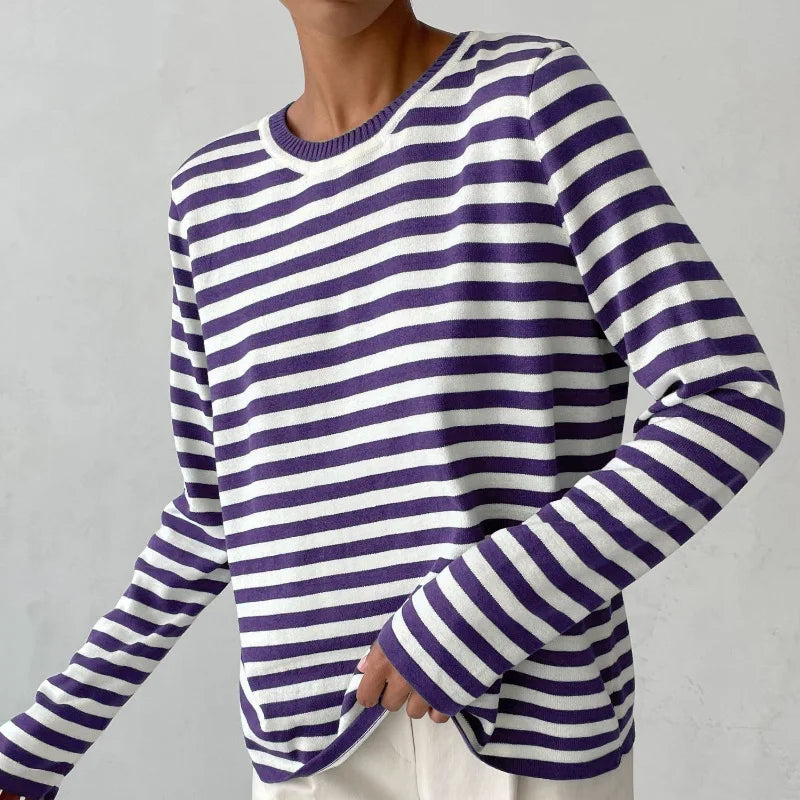 Damen Oversize Streifenbluse mit langen Ärmeln
