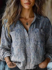Damen Boho-Bluse mit Blumenmuster und langen Ärmeln