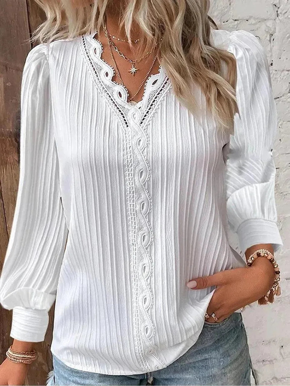 Damen Bluse elegant mit Spitzendetails