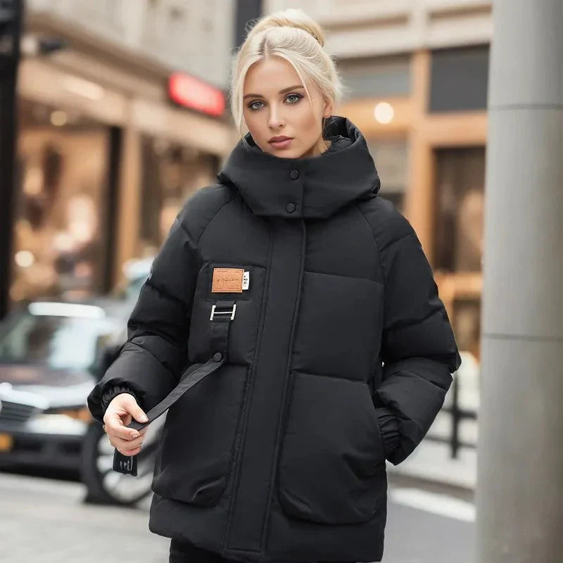 Damen Winter-Daunenjacke mit hohem Kragen und Taschen