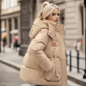 Damen Winter-Daunenjacke mit hohem Kragen und Taschen