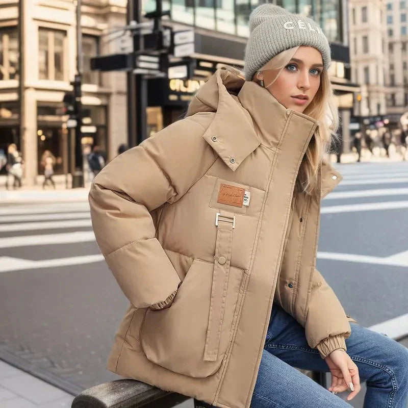 Damen Winter-Daunenjacke mit hohem Kragen und Taschen