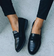 Damen-Lederloafer mit geprägtem Muster